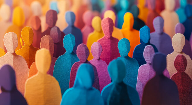 Paper cut out people standing together showing solidarity and harmony