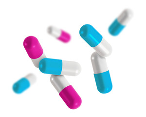Colorful Medicine Capsules in Motion with Vibrant Tones