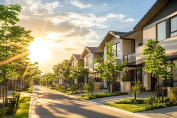 Modern Housing Community with Sleek Design and Green Surroundings