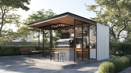 Fototapeta premium Outdoor Coffee Shop in Modern Container