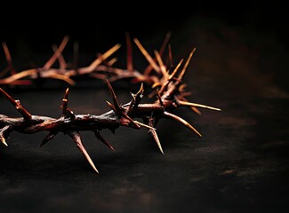 Crown of Thorns Close-up on Dark Background Symbolizing Sacrifice