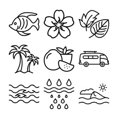 Obraz premium A Bundle of Summer related icons set with various symbols and elements in a doodle style
