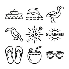 A Bundle of Summer related icons set with various symbols and elements in a doodle style