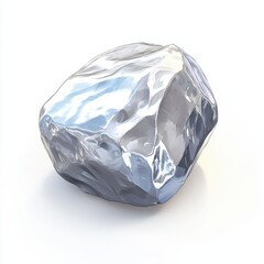 Natural tin nugget with a soft metallic shine on a white background