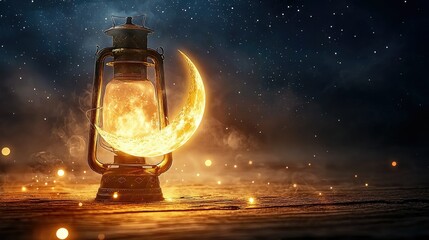 Ramadan Lantern and Crescent Moon Night