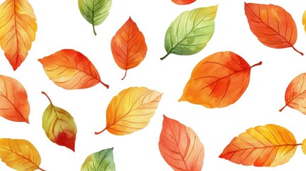 Obraz premium Seamless pattern with hand drawn watercolor fall leaves for fabric, poster, card, wallpaper, wrapping paper, and home decor illustration