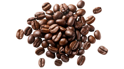 Obraz premium Aromatic Coffee Beans: A close-up view of rich, roasted coffee beans, scattered in a natural arrangement, showcasing their varying shades of brown and inviting textures.