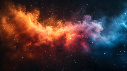 Fototapeta premium Celestial cloudscape Orange, purple and blue nebula against a starry, dark, infinite universe