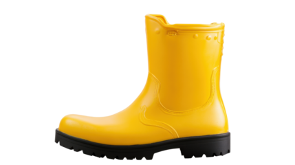 Sunshine Yellow Rubber Boot: A close-up of a vibrant yellow rubber boot, isolated against a soft background. capturing the iconic shape, texture, and details.