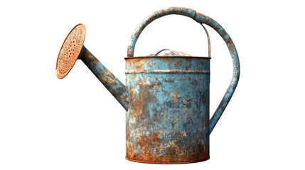Weathered Watering Can: A vintage, weathered watering can in blue hue, bearing the marks of time and use, sits serenely, symbolizing the beauty of slow growth and nurturing.