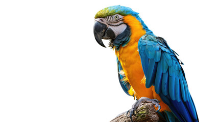 Vibrant Macaw: An eye-level shot of a vivid macaw, showcasing its brilliant plumage, poised gracefully, capturing its natural charm.