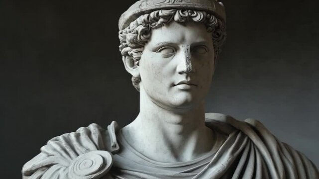 Statue of a man wearing a crown and robe.  Smooth repeating motion for background video animation