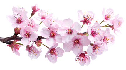 Naklejka premium Cherry Blossom Branch: A delicate branch laden with soft pink cherry blossoms. A close-up shot that evokes feelings of spring, beauty and nature's ephemeral nature