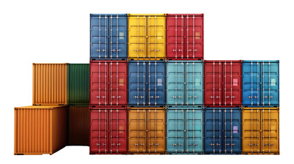 Shipping containers: A striking display of vibrant, colorful shipping containers stacked high, signifying global trade and logistics. The image showcases the interplay of form, texture, and color