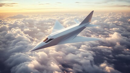 Fototapeta premium Futuristic aircraft soaring through the clouds.