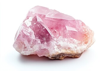 Close-up of Rose Quartz Crystal Mineral Specimen on White Background
