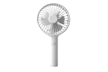 Stay Cool On The Go With This Sleek, Handheld Personal Fan, Perfect For Summer Adventures, Providing Refreshing Breezes Anytime, Anywhere With Simple Button Controls And A Modern White Design Isolated