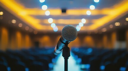 Large conference room set up for a corporate event with audio equipment.