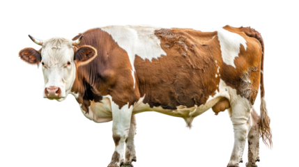 Majestic Dairy Cattle: A striking shot showcasing a robust dairy cattle, with its distinctive coat pattern and presence, capturing the essence of rural farm life