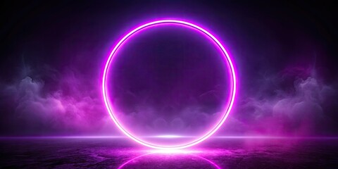 Abstract digital art: a purple neon circle glows, haloed in light, against a dark charcoal backdrop.