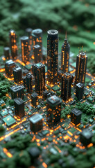 Cityscape miniaturized with glowing lights