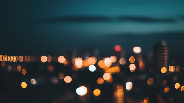 Urban Night Lights with Bokeh Effect and City Skyline