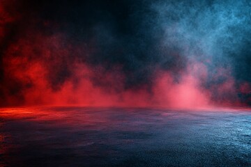 Obraz premium Red and Blue Lit Ground Plane with Atmospheric Haze