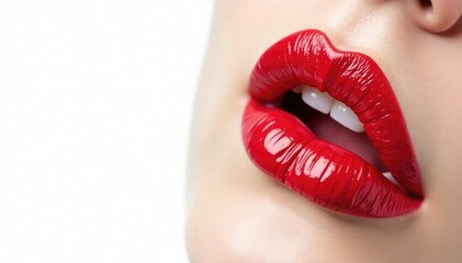 Obraz premium Close-up of vibrant red lipstick on pure white , texture, still life photography