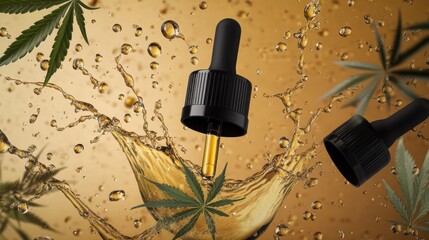 A luxurious cannabis oil dropper creates a stunning splash in a golden backdrop, symbolizing elegance, health, and the modern wellness movement.
