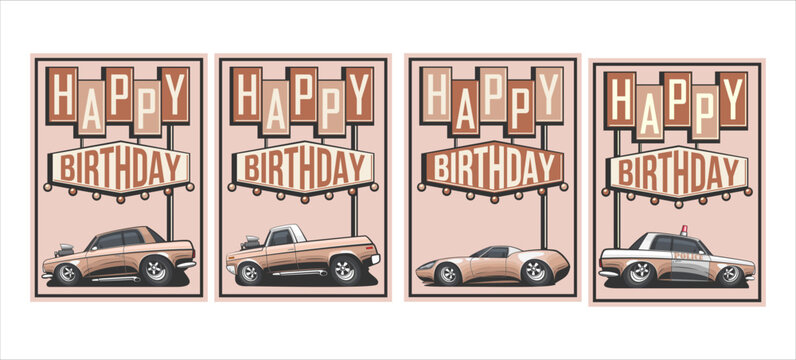 Beige Moms Birthday card for boys. happy birthday kids greeting card. Birthday poster with cars design. Happy birthday greeting poster. Trendy Birthday greeting card template for children. - Powered by Adobe