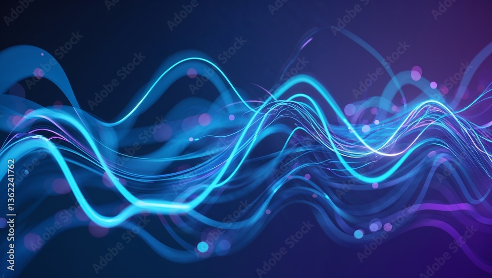 Poster digital wave patterns create a mesmerizing abstract design with vibrant colors in a dark background