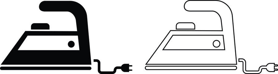 Iron icons set. Isometric vector of smoothing-iron for web and app design collection isolated on transparent background. Home appliance, Steam generator ironing laundry symbol heat clothe iron.