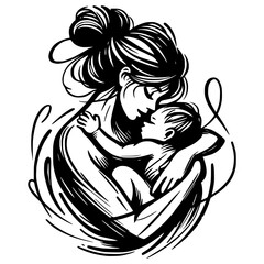 Obraz premium Mother and child embracing in love - pencil drawing style 