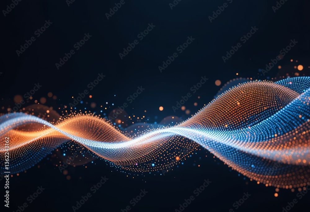 Poster digital dynamic wave of dots. network connection structure.