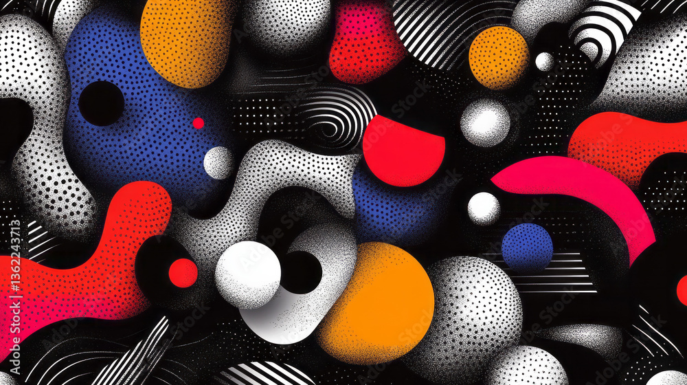 Poster A vivid composition featuring intricately detailed patterns and textures boldly clashing with