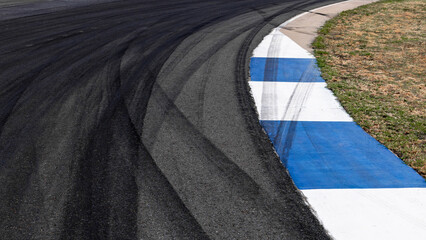 Tire mark on curve race track, Abstract black tire mark on race track, Abstract background black...