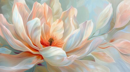 A beautifully detailed close-up of a soft, pastel-colored flower in full bloom, set against a light background