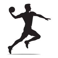 Powerful Handball Player silhouette, unleashing an unstoppable shot - Handball illustration - Minimalist Handball vector - Force and technique

