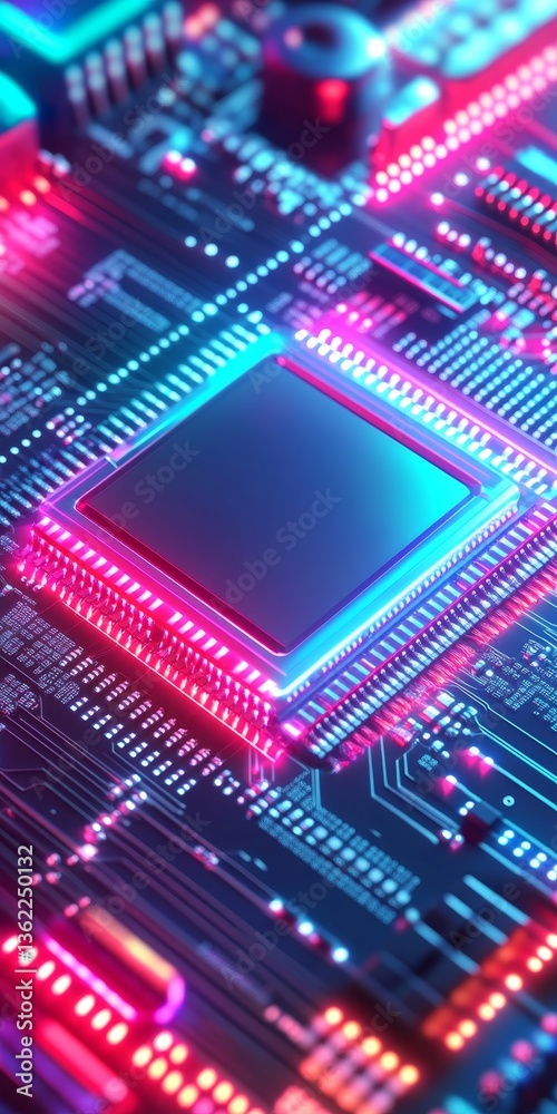 Poster glowing ai processor on circuit board an abstract representation of future technology.