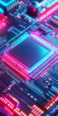 Obraz premium Glowing AI Processor on Circuit Board An Abstract Representation of Future Technology.
