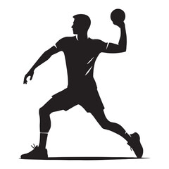 Obraz premium Jumping Handball Player silhouette, executing a perfect shot - Handball illustration - Minimalist Handball vector - High-energy movement