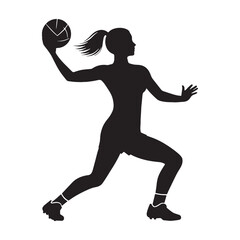 Focused Handball Player silhouette, gripping the ball with intensity - Handball illustration - Minimalist Handball vector - Game-ready stance

