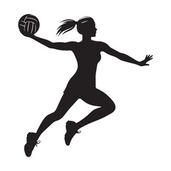 Determined Handball Player silhouette, aiming for the net with focus - Handball illustration - Minimalist Handball vector - Power and strategy

