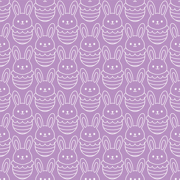 Easter bunny eggs. Seamless vector pattern for fabric design, wrapping paper, wallpapers.  Hand drawn.