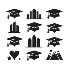    set of vector graduation hat with diploma icon