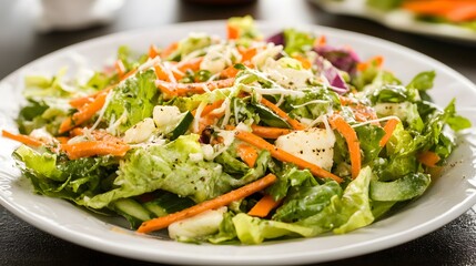 Delicious Fresh Salad with Carrots, Cucumber, and Cheese