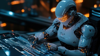 Fototapeta premium Futuristic robot coding with advanced artificial intelligence interface design