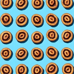 Sweet Cinnamon Rolls Pattern on Blue Background Delicious Bakery Treats