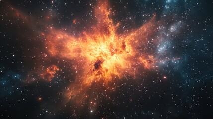 Naklejka premium Cosmic ignition: A vibrant interstellar explosion of stardust and celestial light