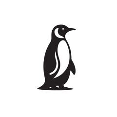 Black Color Penguin Silhouette Vector Illustration, Solid White Background